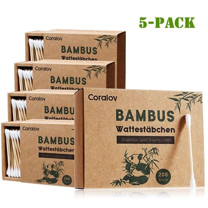 Picture of Bamboo Cotton Swab 1000PCS Double Cotton Buds bamboo Cotton Bud Eco organic bamboo ear swab for Ear Skin Jewelry Art Pet Cleaning Craft Paper Packaging (5 PACKS OF 200 STICKS)